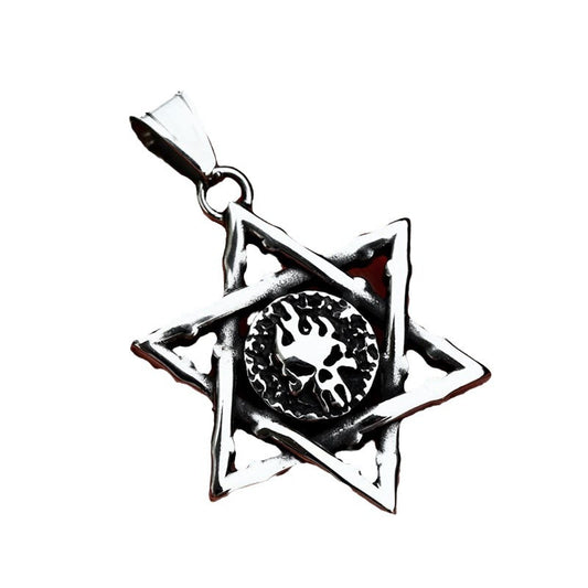 Wholesale Retro Titanium Steel Hexagram Skull Pendant for Men - European and American Style