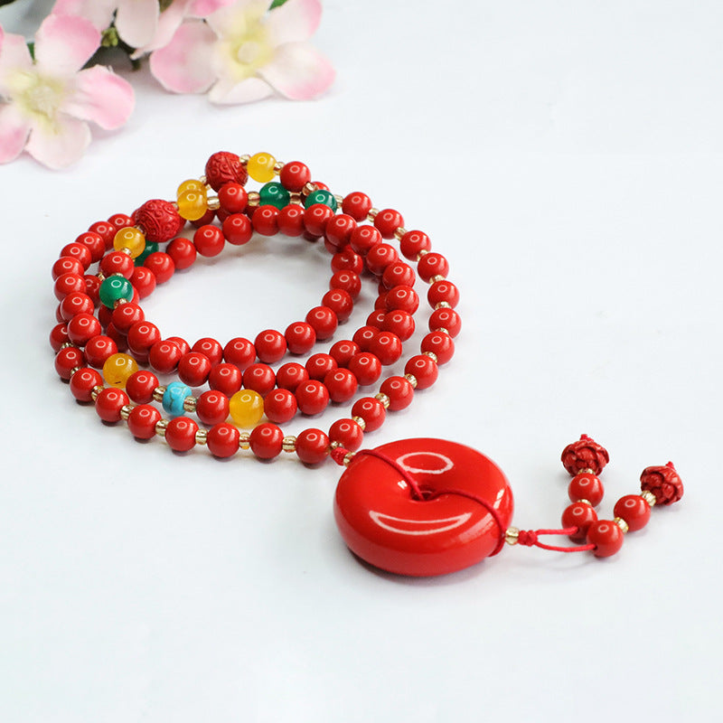 Buddha Beads Cinnabar Bracelet with Red Sand Buckle