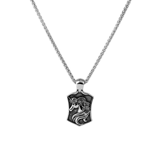 Titanium Steel Unicorn Pendant Necklace for Men - Retro Hip-Hop Style