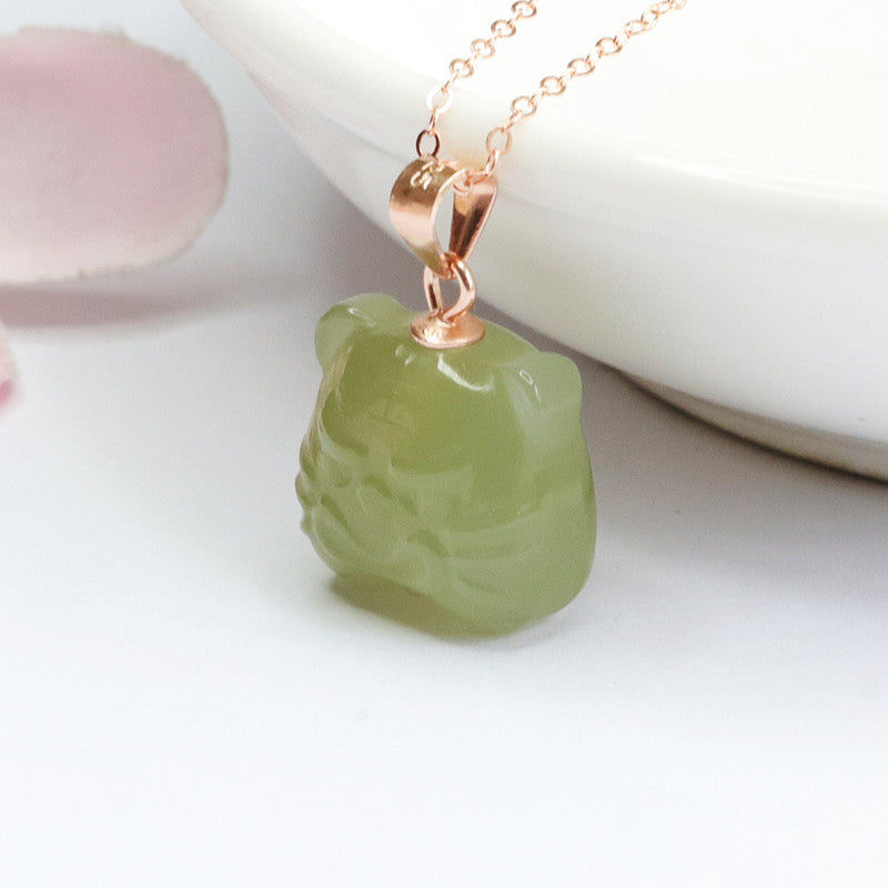 Sterling Silver Hetian Jade Tiger Head Necklace - Fortune's Favor Collection