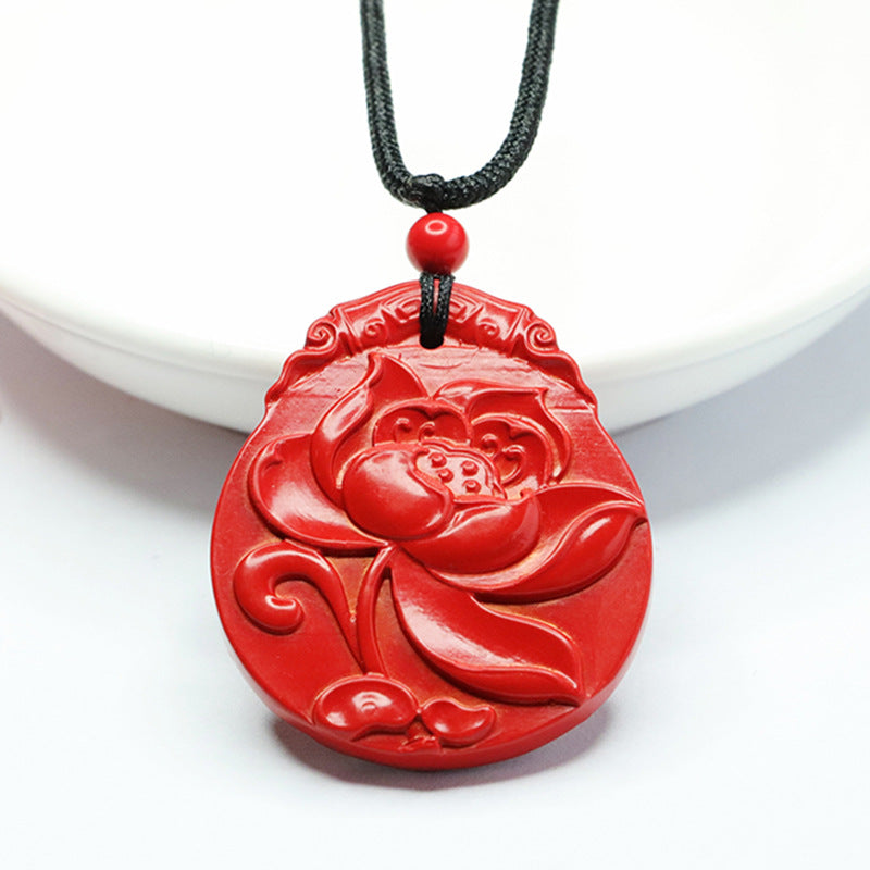 Red Sand Lotus Cinnabar Sterling Silver Pendant