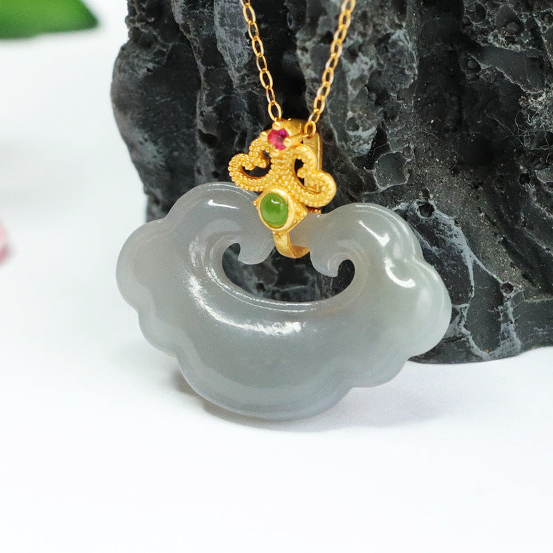 Opulent Silver Pendant with Smoke Purple Ruyi Hetian Jade Necklace