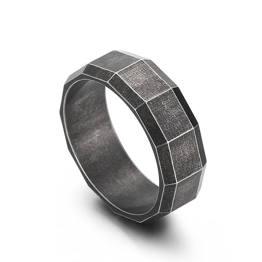 Men's Retro Titanium Steel Ring with Dark Personality and Round Edges, European-American Fashion Design