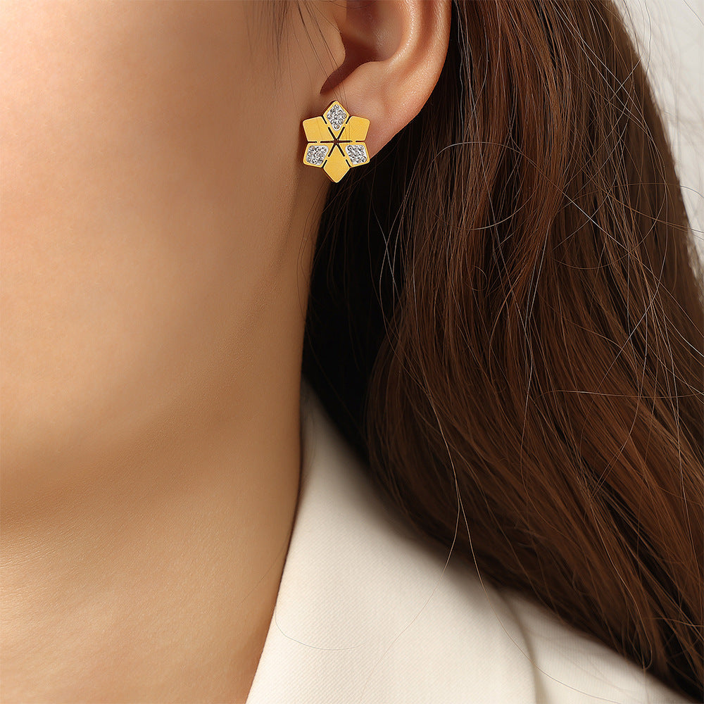 White Shell Turquoise Zircon Geometric Earrings in Gold-Plated Titanium Steel