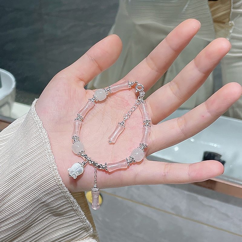 Lucky Fortune Rock Crystal Bracelet with Strawberry and Pink Crystal Charms.