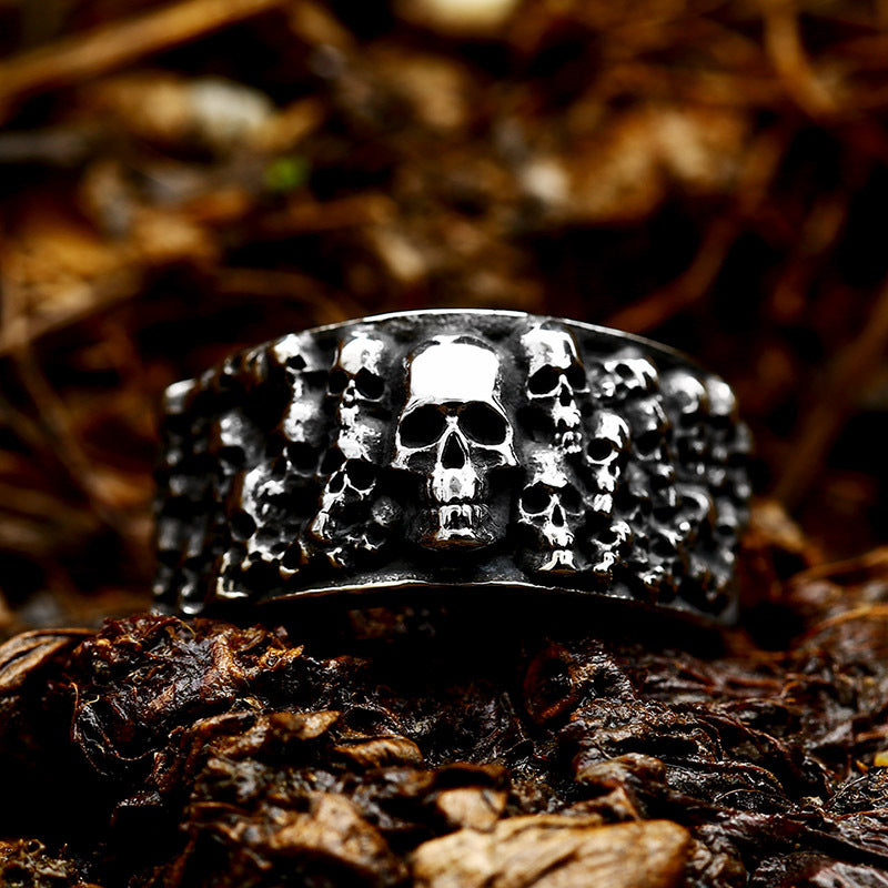 Titanium Steel Punk Skull Ring for Men - Retro Style, Wholesale Available