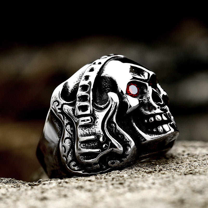 Wholesale Retro Skull Ring in Titanium Steel with Zircon Inlay - Punk Style for Men