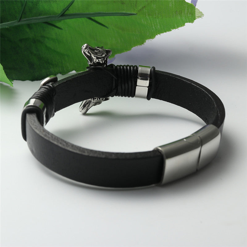 Punk-Inspired Titanium Steel Wolf Skin Bracelet for Men