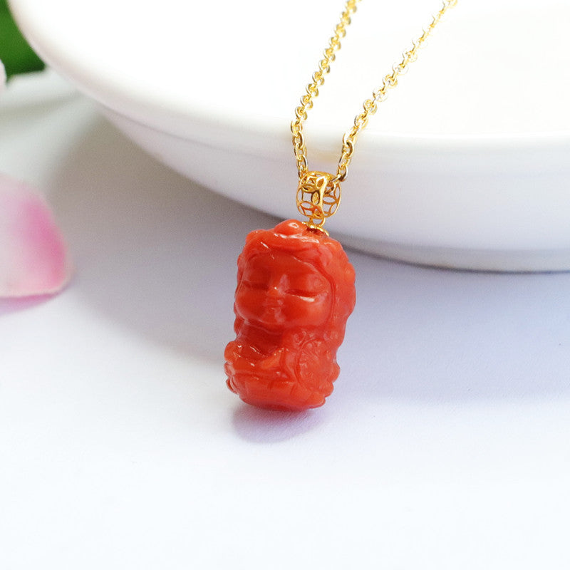 Red Agate Baby Tara Buddha Sterling Silver Necklace from Fortune's Favor Collection