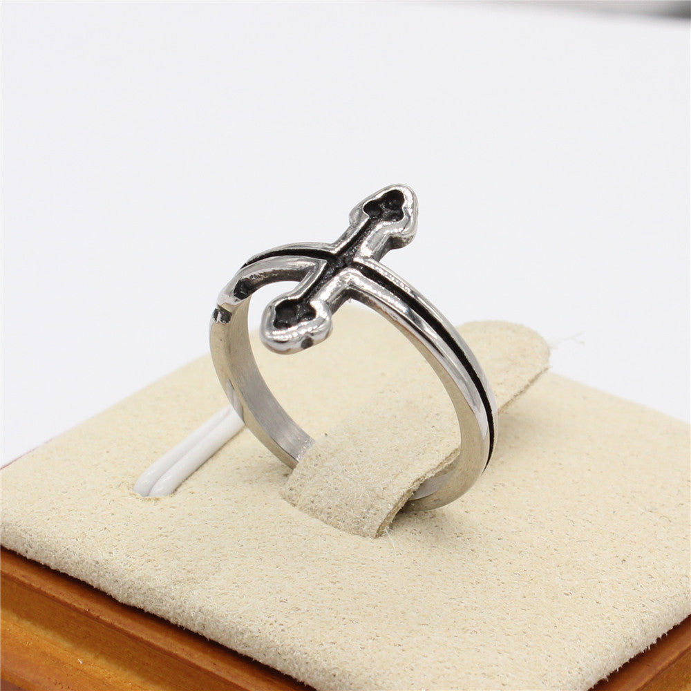 Simple Latin Cross Bottony Titanium Steel Ring for Men