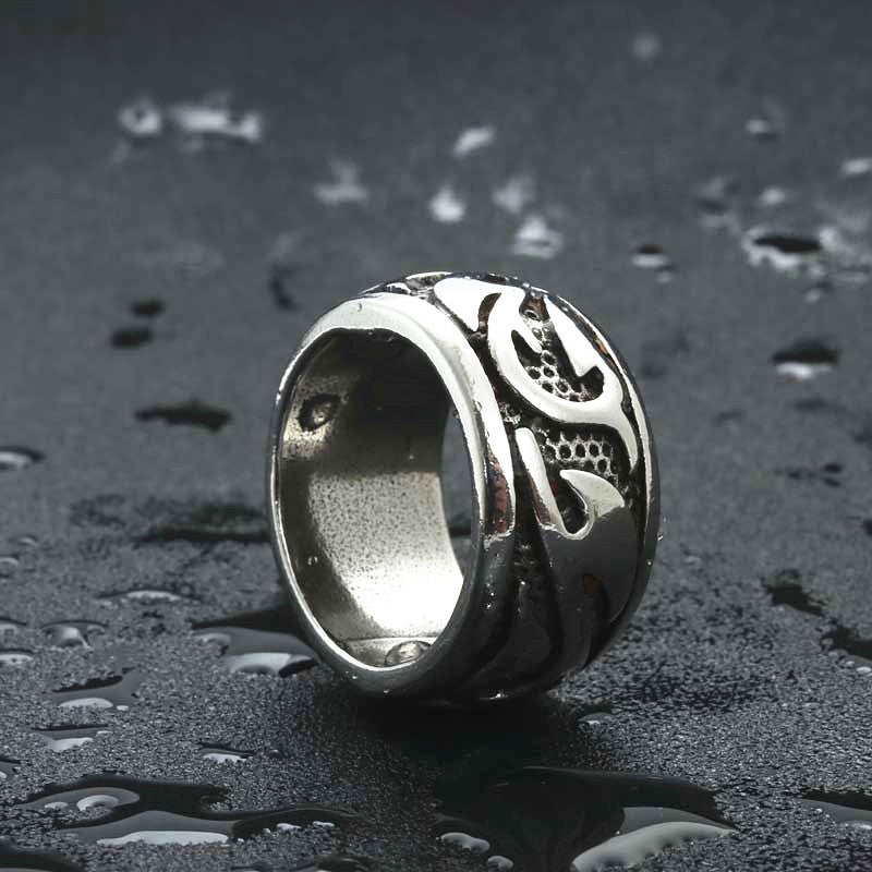 Titanium Steel Flame Totem Ring - Retro Punk Jewelry for Men