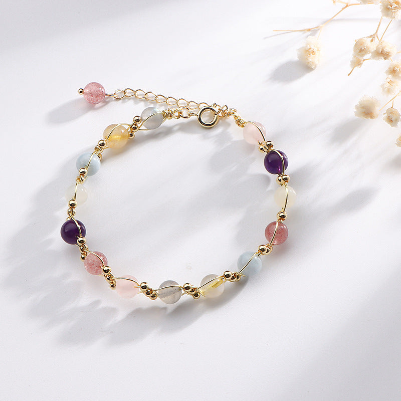 Colorful Crystal Weave Bracelet with Sterling Silver Charm