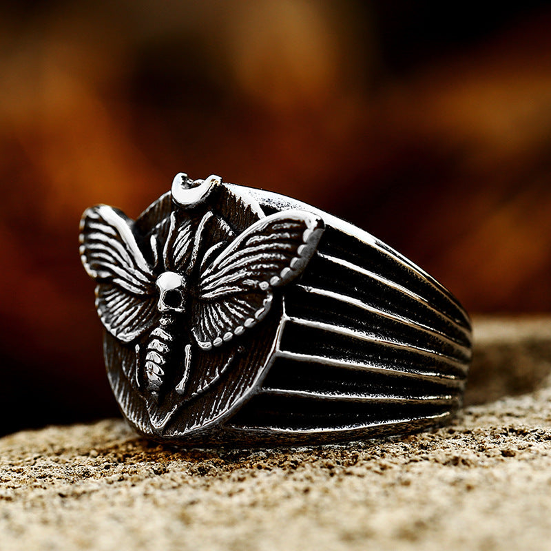 Titanium Steel Retro Skeleton Moth Ring for Men - Cross-Border Stainless Steel Casting