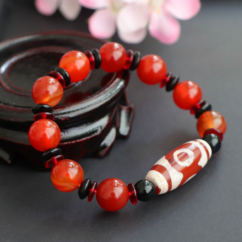 Tibetan Three-Eyed Red Agate Sterling Silver Bracelet