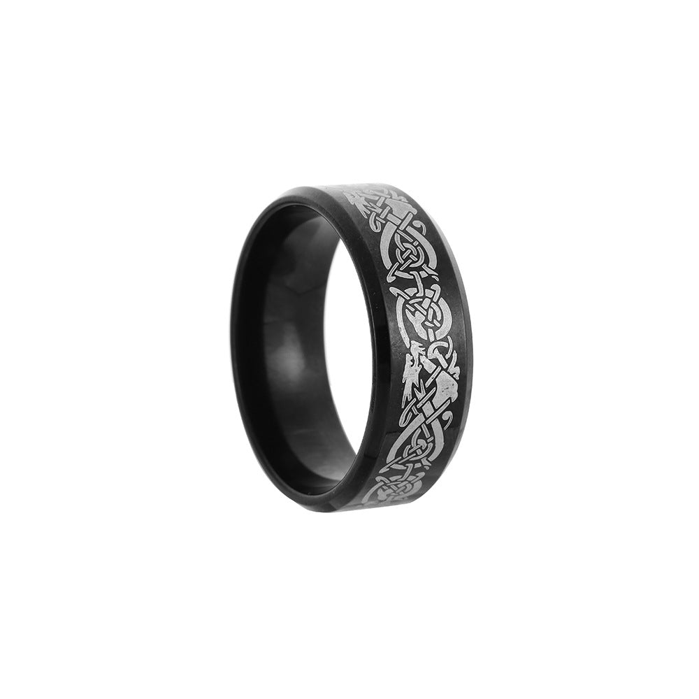 Stainless Steel Dragon Pattern Men's Ring with Laser Markings - Cross-border European and American Jewelry Collection