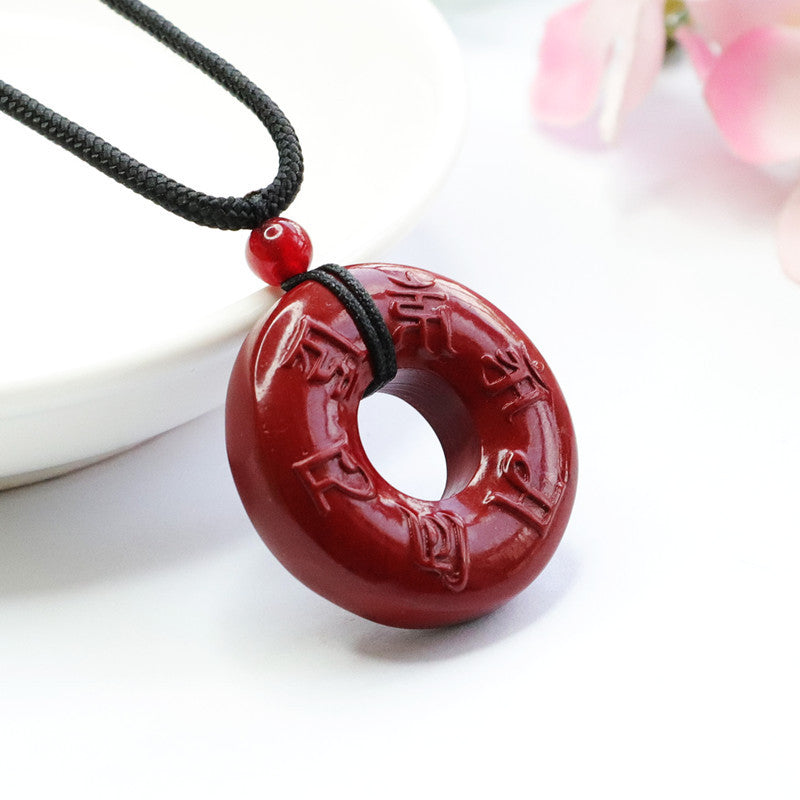 Cinnabar Pendant Purple Sand Six-character Proverbs Double Side Carving Pendant Jewelry