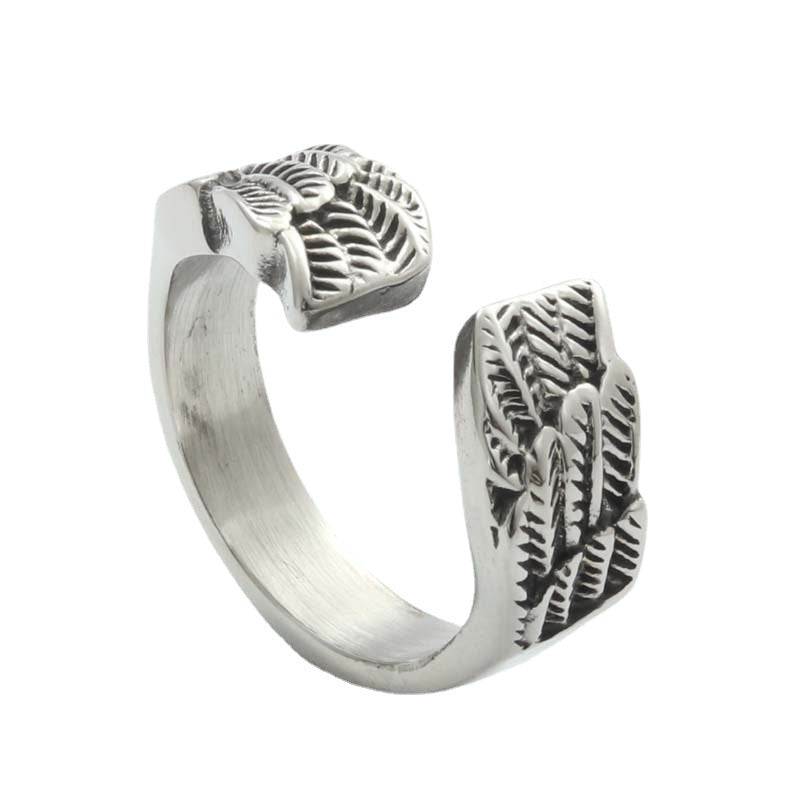 Titanium Steel Retro Feather Ring for Men - Unique Angel Wing Design