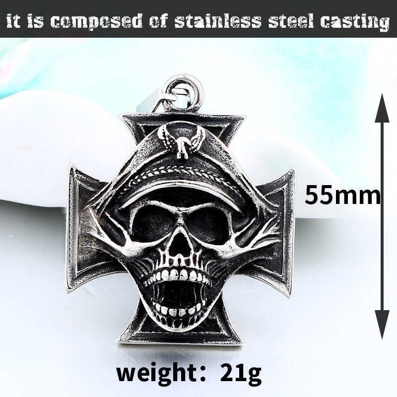 Wholesale Punk Skull Cross Pendant for Men - Retro Titanium Steel Jewelry