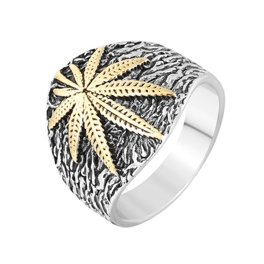 Retro Punk Hip Hop Maple Leaf Titanium Steel Men's Ring