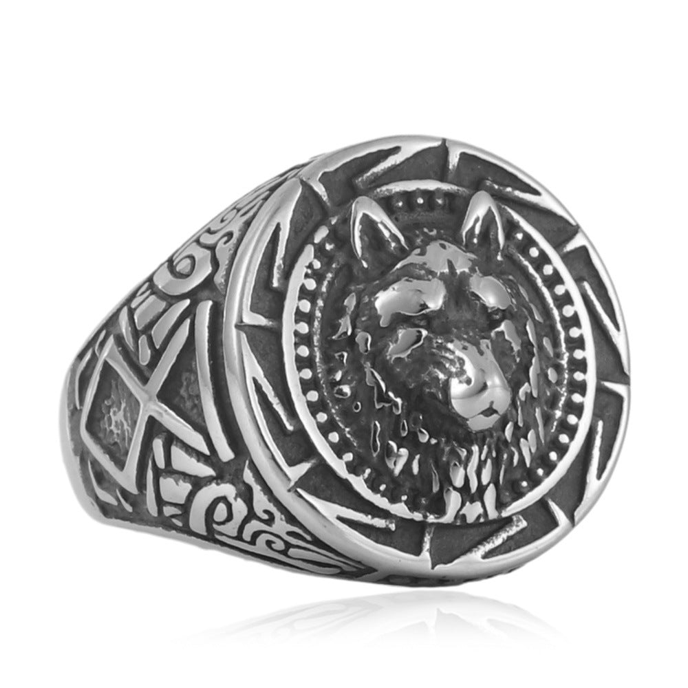 Trendy Titanium Steel Wolf Ring for Men - Punk Retro Style