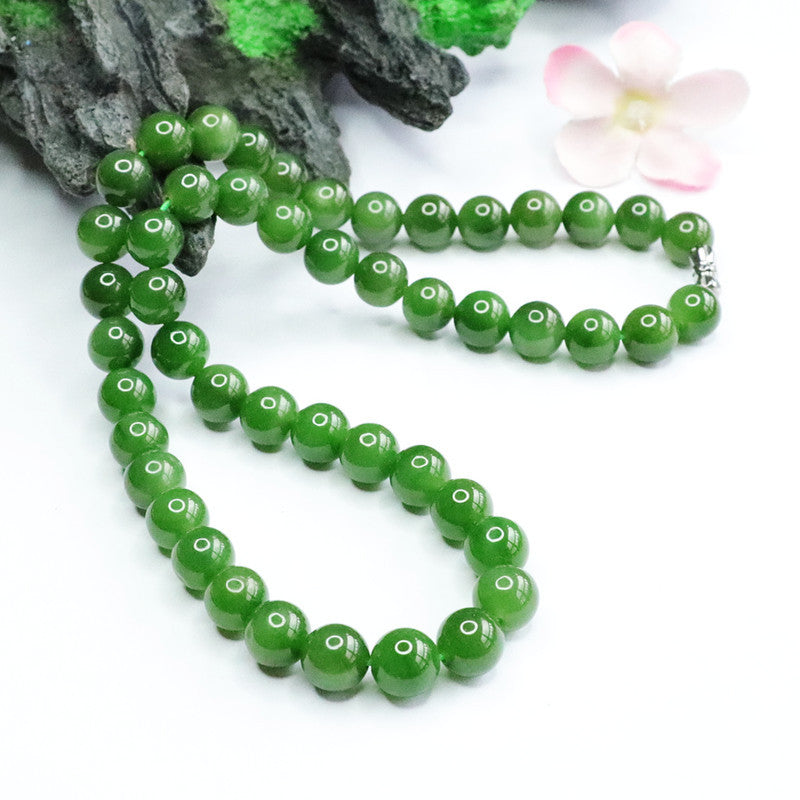 Natural Hetian Jade Necklace Jasper Russian Spinach Green Beads