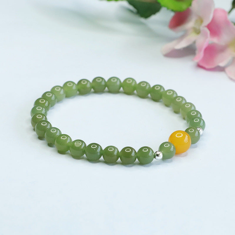 Fortune's Favor Sterling Silver Jade and Honey Wax Bracelet