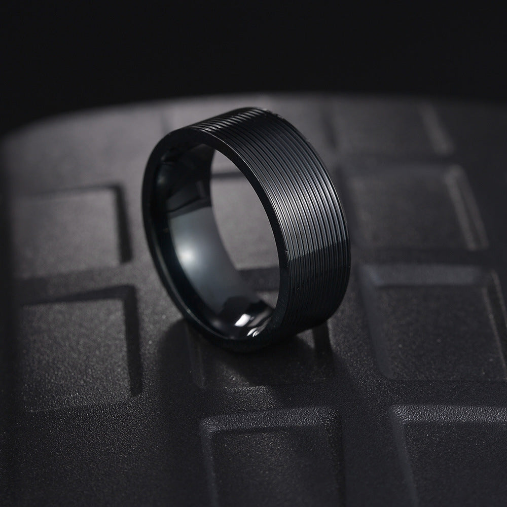 European and American Shein Titanium Steel Ring for Men - Stylish Vacuum Plating Thread 8mm Men's Jewelry