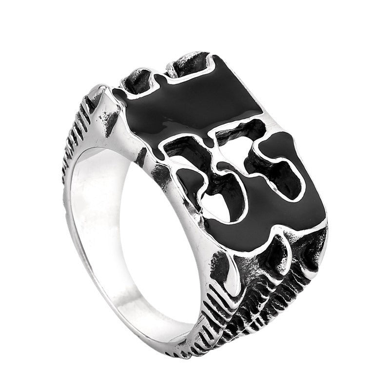 Punk Retro Men's Stainless Steel Epoxy Ring - Personalized Titanium Steel Jewelry for Everyday Wear