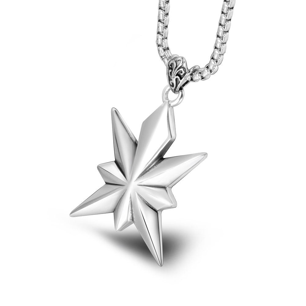 Stylish Titanium Steel Octagram Pendant Necklace for Men - Personalized Star Flower Design