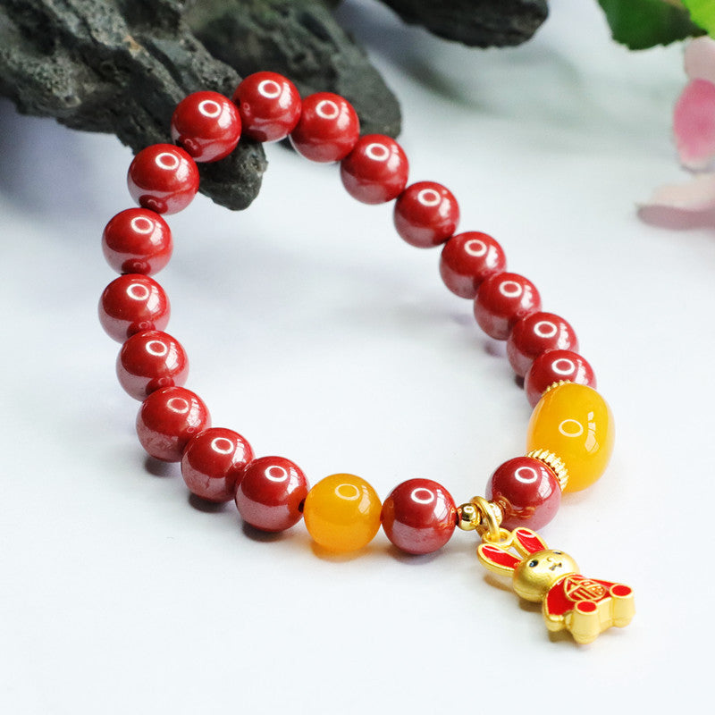 Cinnabar Bracelet with Imperial Sand and Golden Rabbit Chalcedony