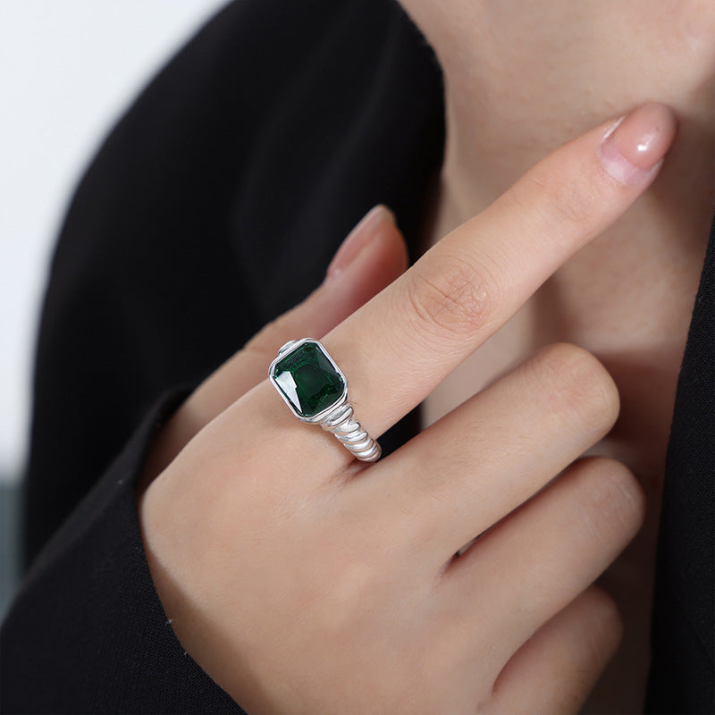 Shimmering Glass Stone Titanium Steel Ring with a Touch of Elegance