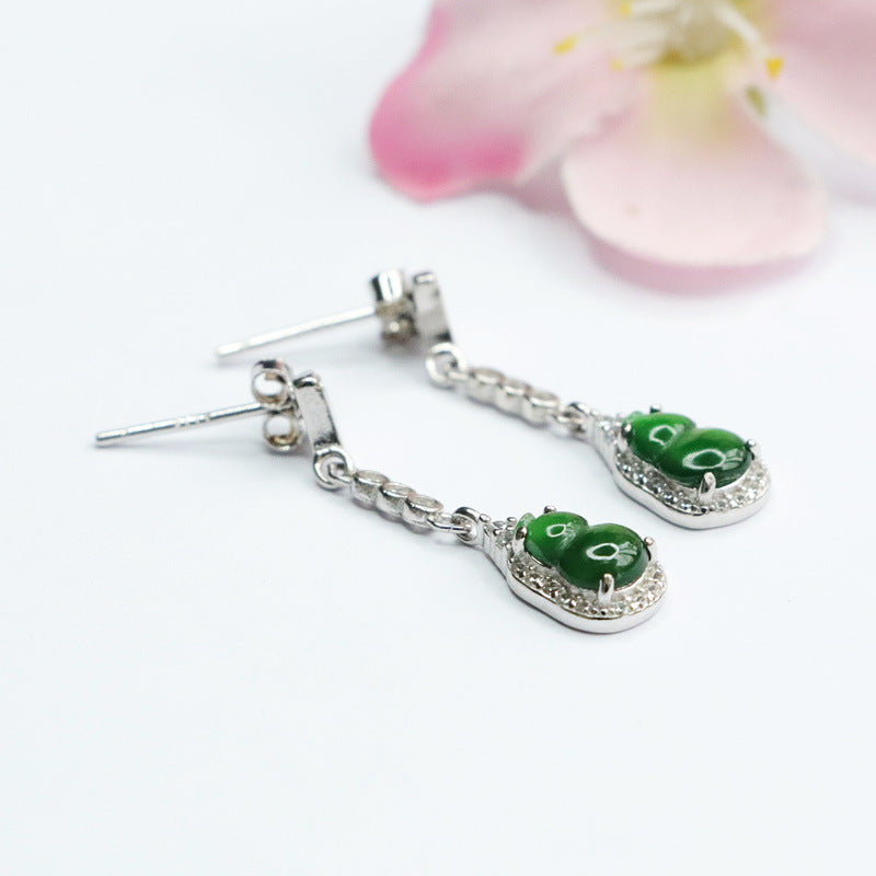 Green Jade Sterling Silver Gourd Tassel Earrings