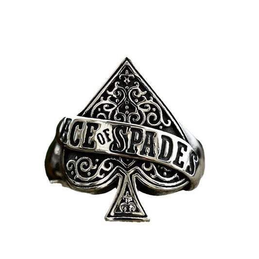 Titanium Steel Men's Ring with Retro Poker Heart of Spades Motif