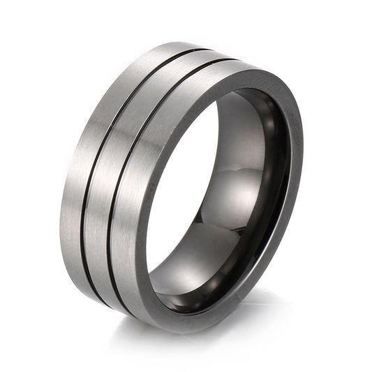 Sleek Titanium Steel Double Beveled Matte Men's Ring - Trendy Personalized Smooth Surface for Index Finger