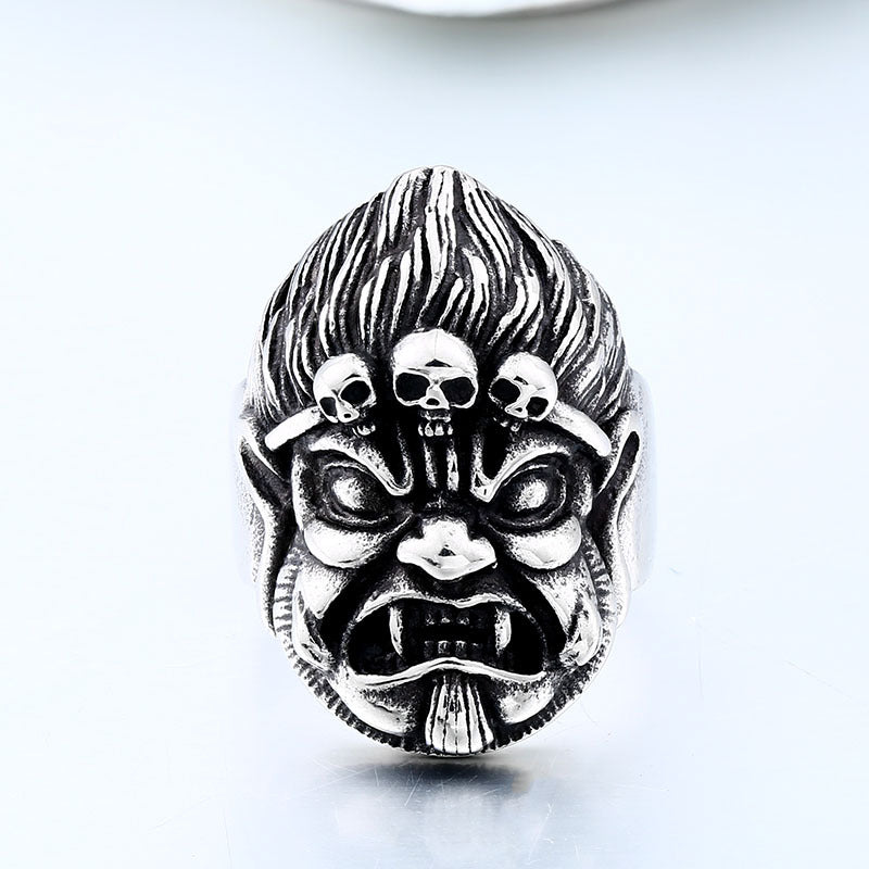 Retro Wukong Skull Titanium Steel Ring - Unique Punk Jewelry for Men in Wholesale European and American Styles