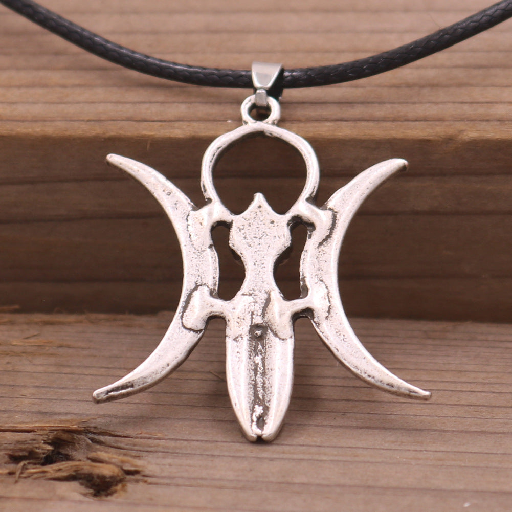 Mystical Moon Goddess Fertility Necklace - Vintage Silver Pendant for Men