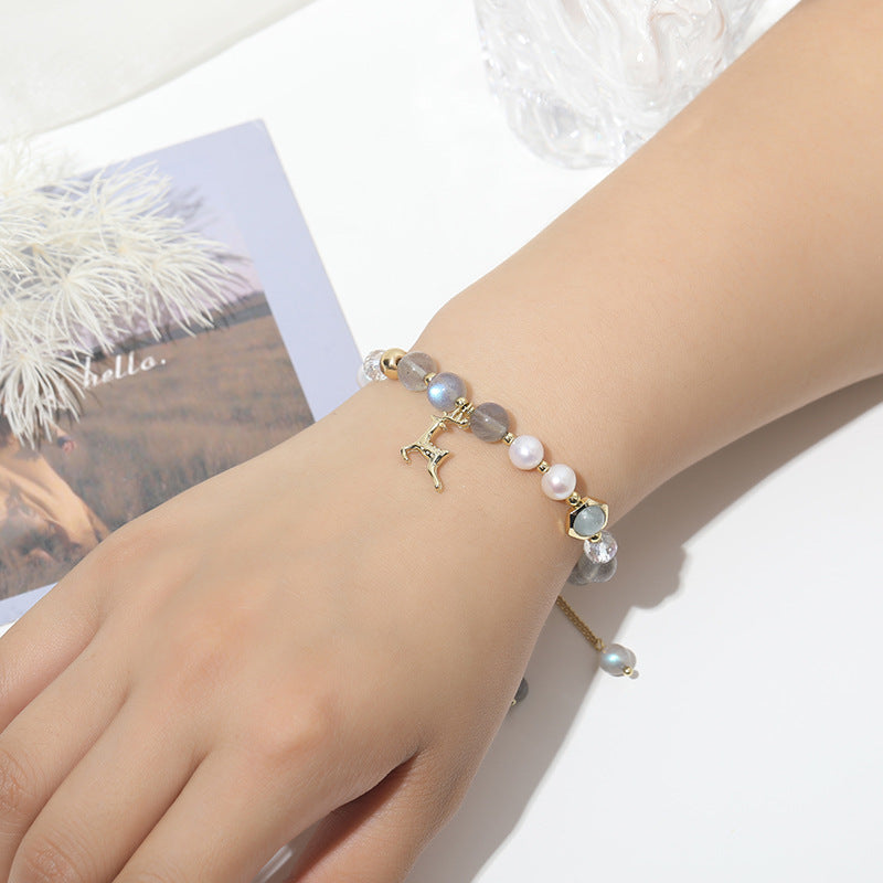 Fortune's Favor Sterling Silver Bracelet with Crystal, Moonstone, and Pearl Gems