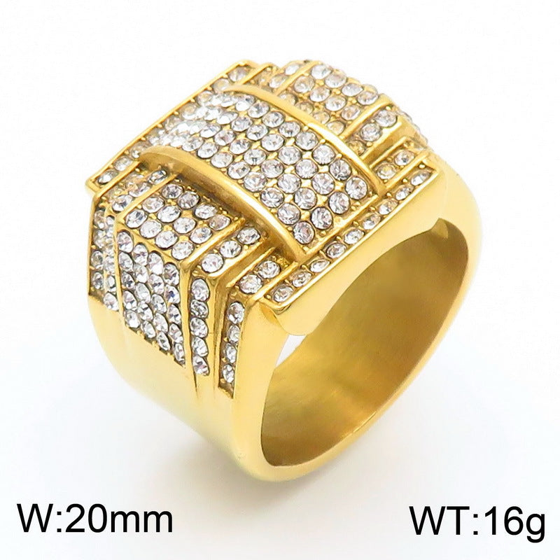 Luxury Gold-Plated Micro Zircon Men's Pentagram Ring - Hip Hop Style Stainless Steel Design