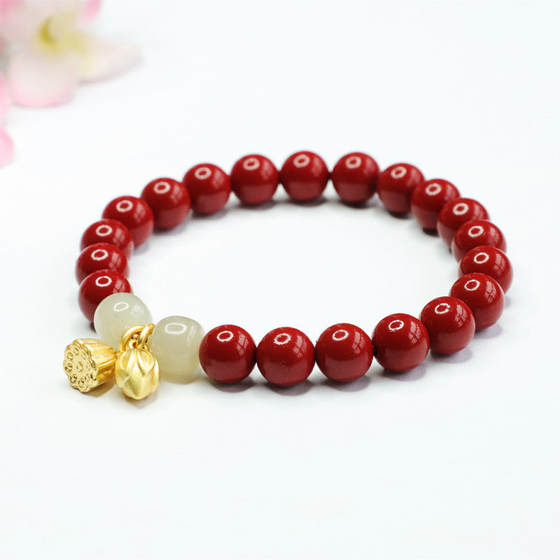 Fortune's Favor Sterling Silver Bracelet with Cinnabar Stone and Hetian Jade