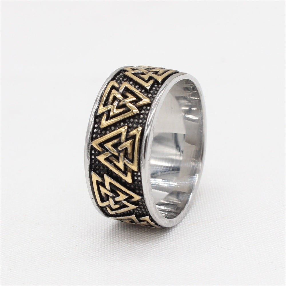 Personalized Retro Viking Triangle Men's Titanium Steel Ring - Wholesale Jewelry for Foreign Trade