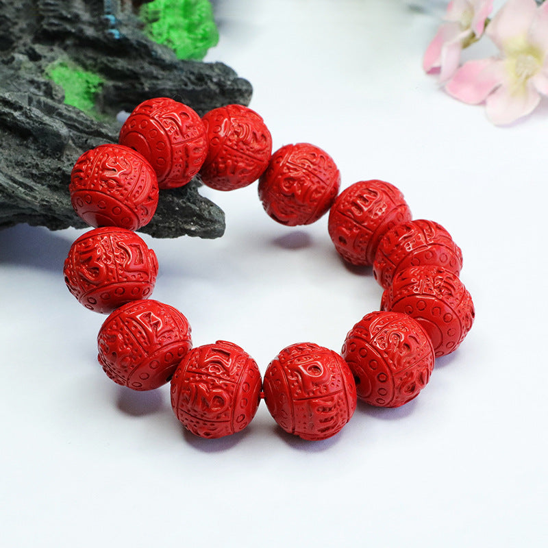 Chinese Style Sterling Silver Vermilion Sand Bracelet with Cinnabar Stone