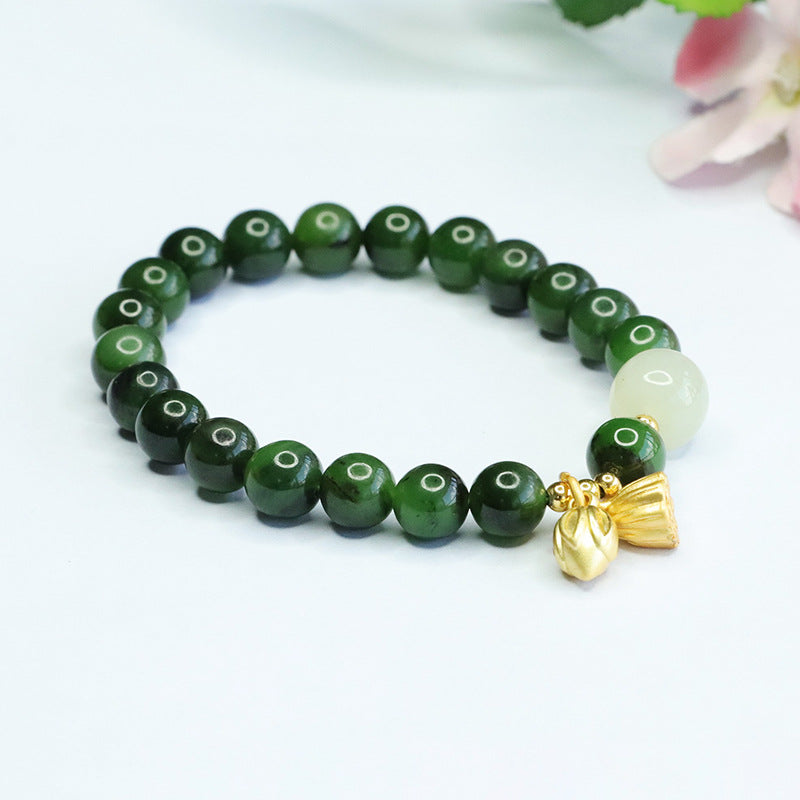 Elegant Sterling Silver Jade Handstring Bracelet