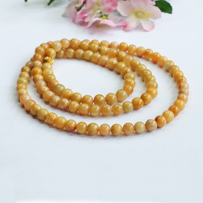 Natural Jade Necklace A Grade Yellow Jade Beads String