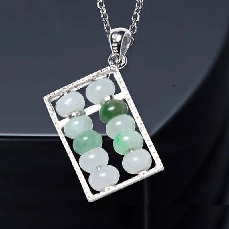 Sterling Silver Abacus Jade Necklace from Myanmar