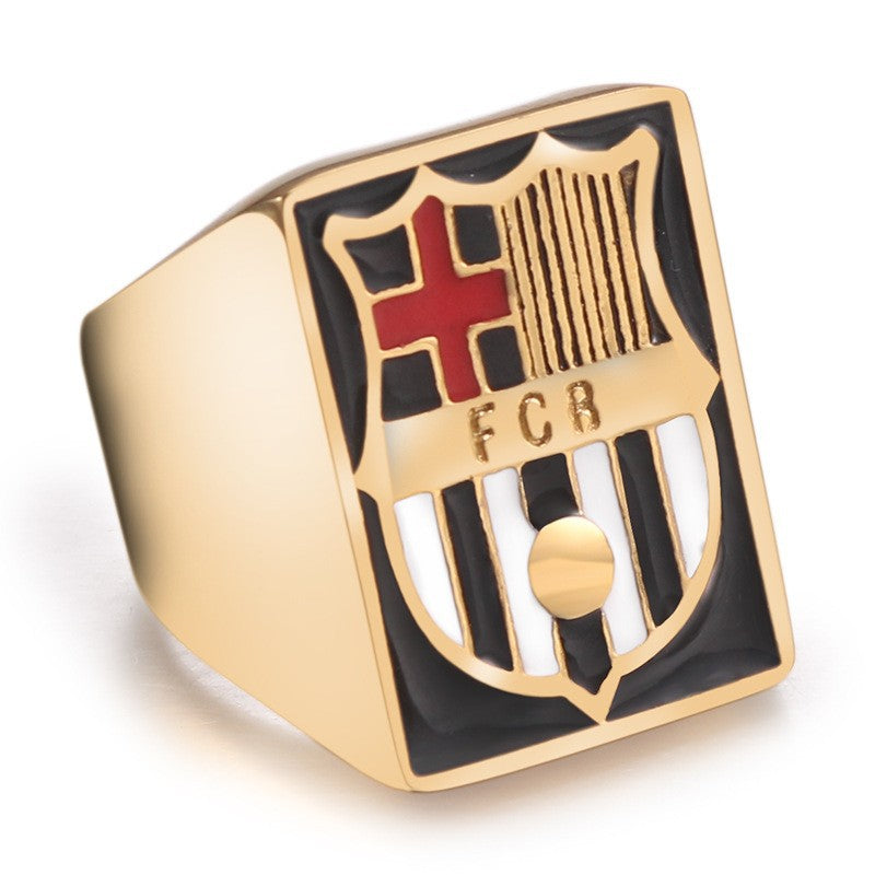 FCB Titanium Steel Ring for Men - Barcelona Football Club Logo Jewelry