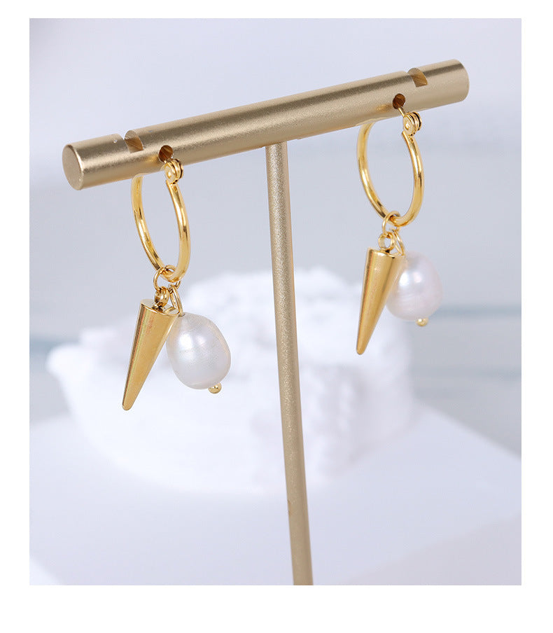 Elegant Titanium Steel French Pearl Drop Earrings