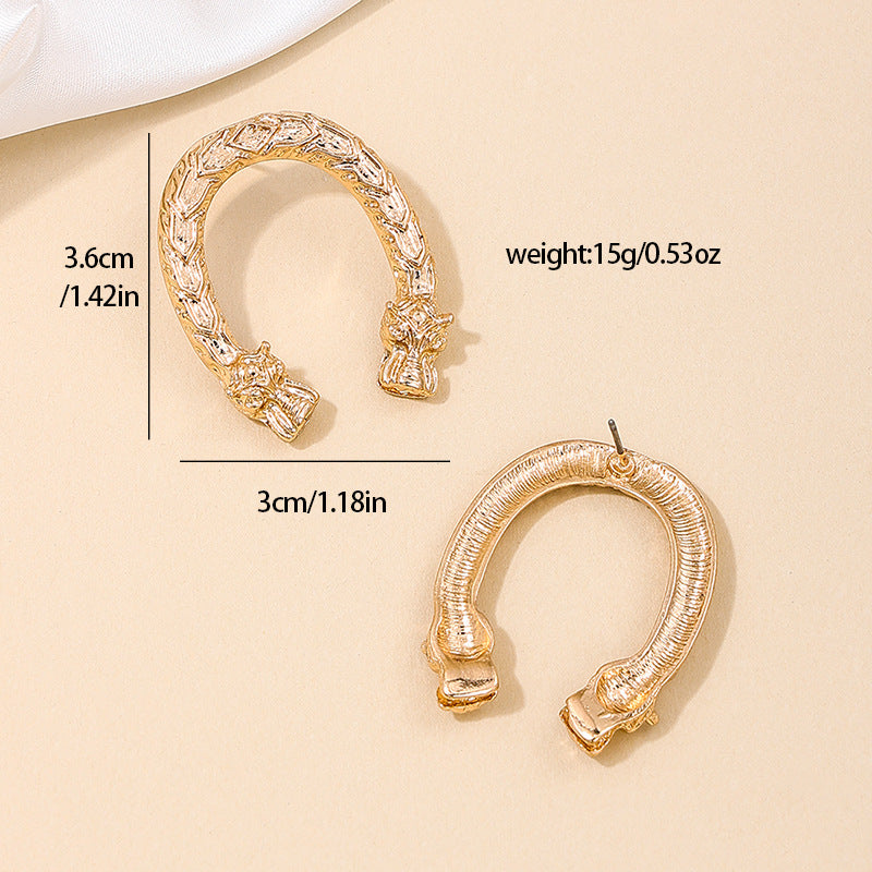 Dragon Head Horseshoe Earrings with Creative European Flair