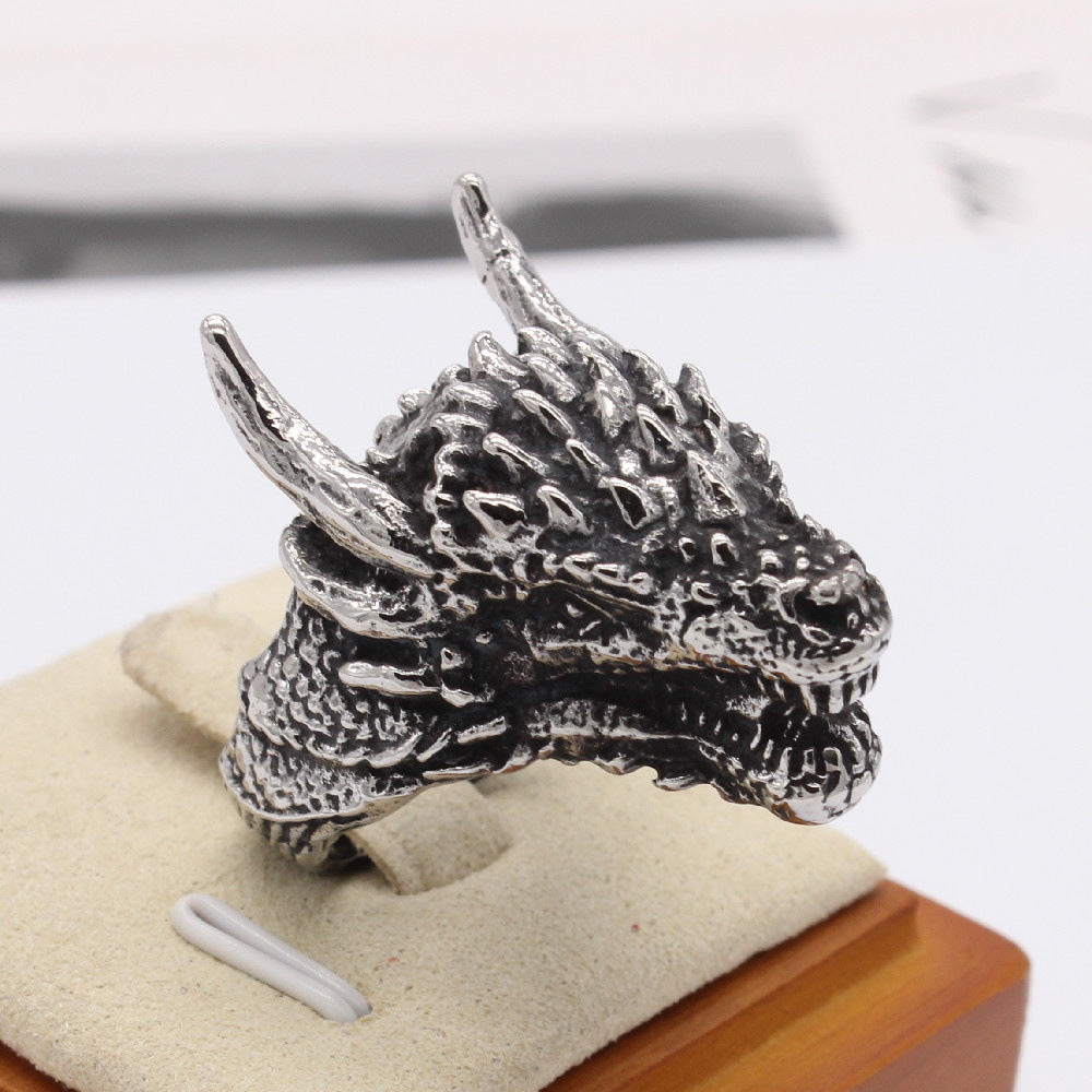 Kylin Dragon Head Titanium Steel Ring for Men