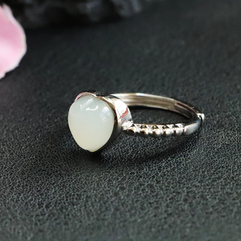 Love Jade Sterling Silver Ring with Natural Hotan Jade