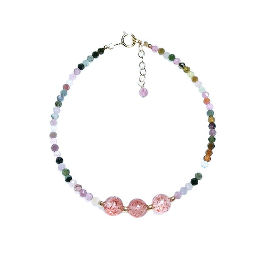 Crystal Bracelet with Strawberry, Peach Blossom, and Tourmaline Crystals